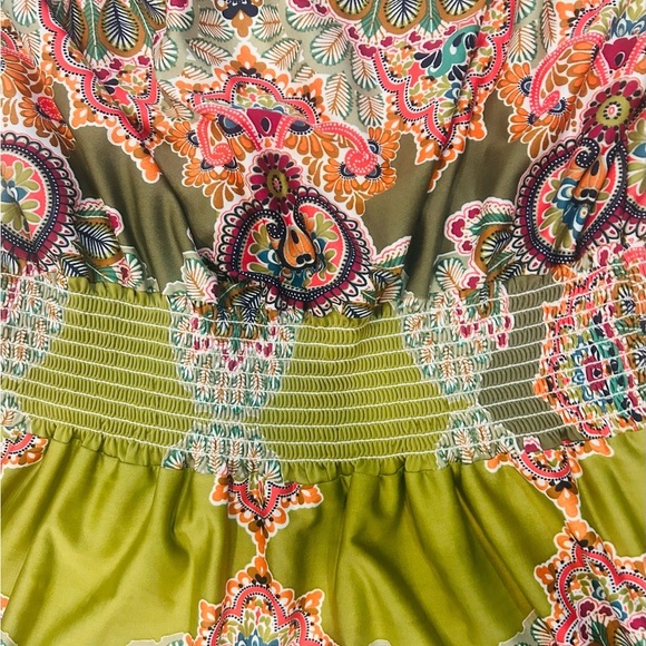 Sunny Leigh Paisley Print Green Button Strap Stretchy Boho Sundress - Size 1X - Picture 7 of 10